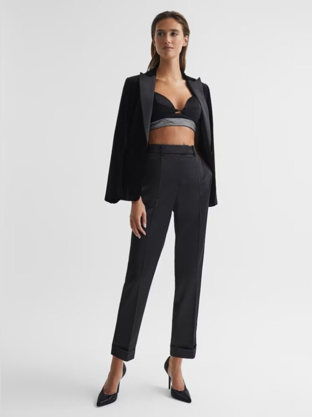 Reiss Cici Satin Black Trousers 8R